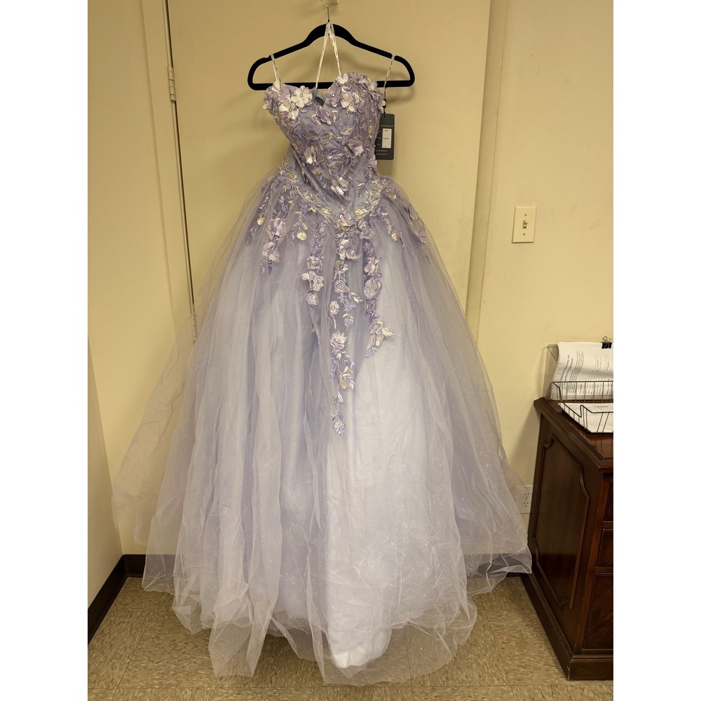 Juliet 1435 Lilac Floral 3D Glitter Tulle Gown Quinceanera Dress L w/ Crinoline